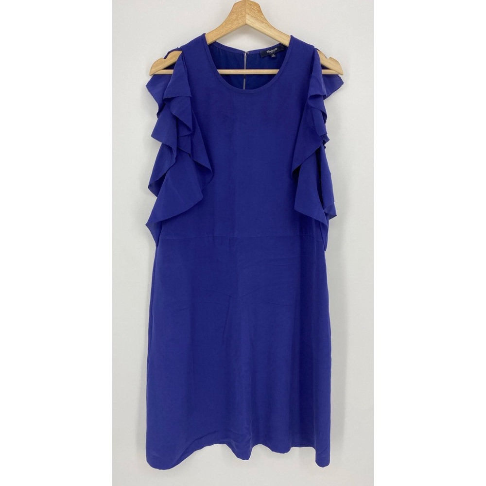 Madewell Silk Navy Blue Flutter Sleeves Midi Dress